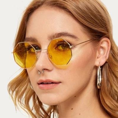 China Cheapest Stylish Fashion Sun Glasses Metal Fram AC Glass Octagon Sunglasses Octagonal Sun Glasses For Women Men for sale