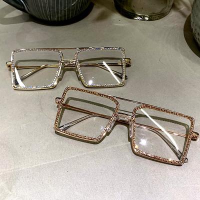 China Diamond Women's Luxury Vintage Monocle Handmade Square Sunglasses Optical Mirror Sunglasses 2021 Fashion Square Rhinestone Women's Sunglasses for sale