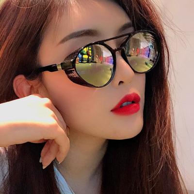 China Fashion Sun Glasses Key Bridge Sunglasses Double Round Frame Black High Plastic Luxury Small Sun Glasses for sale