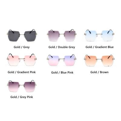 China Fashion Sunglasses Trade Blue Gradient Insurance Sunglasses Irregular Shape Rimless Pentagon Sunglass for sale