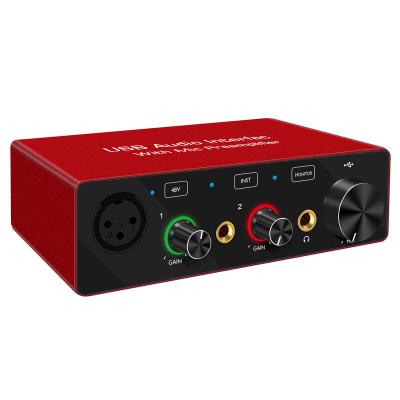 China Support 48V 2-IN power phantom microphone, 2-OUT USB audio interface with microphone preamplifier GV-AR001 for sale