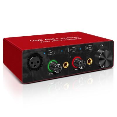 China Mini Adjustable Audio 48V Professional Power USB External Live Recording Sound Card Audio Interface with Touch Screen Switch GV-AR001 for sale