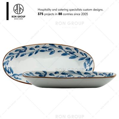 China Japanese Style Viable Restaurant Oval Ceramic Dish for sale