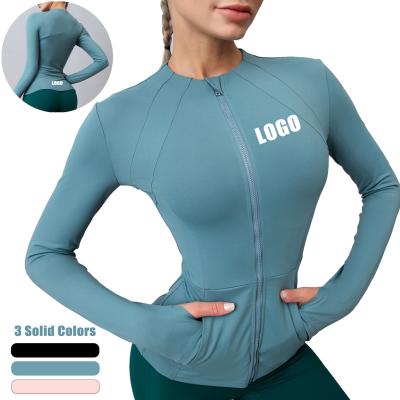 China Factory Outlet Breathable Yoga Jacket With Thumb Holes Zipper Gym Sports Tops Running Quick-Drying Long Sleeve Coat With Custom Logo for sale