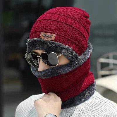 China Winter Knitted Hat Warm Thick Soft COMMON Neck Ski Hat Men Warm Wool Hats Set Men Beanie Mens For Winter Warm for sale