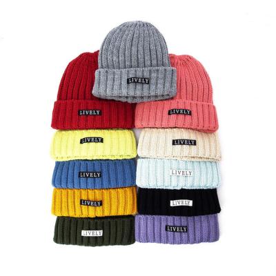 China Custom Embroidery JOINT Logo Rib Winter Knit Hats Outdoor Solid Color Warm Customize Beanies For Women And Men for sale