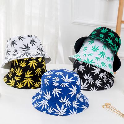 China New Fashion Designer Unisex Maple Leaf Printed Caps Reversible Wholesale Logo Custom Printed Bucket Hats Fisherman for sale