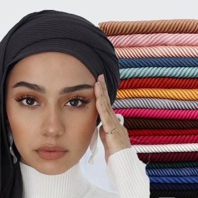 China Long Section Pleated Oversized Muslim Hijab Scarf Islamic Hijabs Shawl Plain Women Pleated Soft Cover Scarves Muffler Scarves for sale