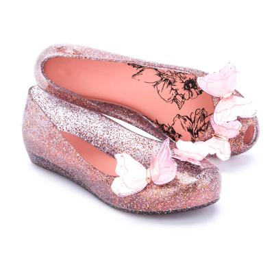 China Outdoor Casual Flat Flats Crystal Butterfly Jelly Sandals Summer Lightweight Girls Sandal Kids Teenager Girls Ballet Footwear for sale