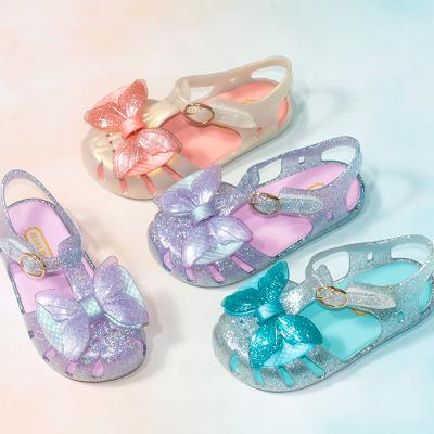 China 2022 Double Density Light Weight MINI Princess Girl Shoes Cute Kids High Quality Plastic Sandals Summer Luxury Baby Shoes Mermaids Bow Jelly Sandals for sale