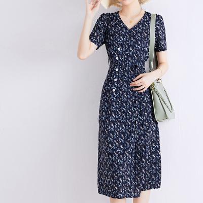 China 2022 Anti-Static Spring And Summer New Floral Chiffon High Waist Retro Elegant V-neck Wrap Dress for sale