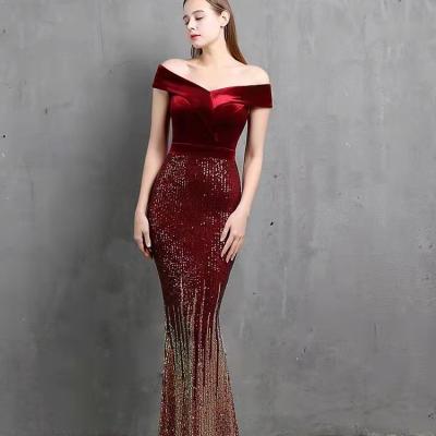 China New Style Evening Dress Sequins Patchwork Fit Velvet Mermaid Formal Slim Elegant Anti-static Long Evening Dress for sale