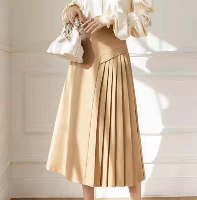 China 2022 spring new and pure color elegant one-sided asymmetrical pleated pleated skirt breathable fashion women for sale