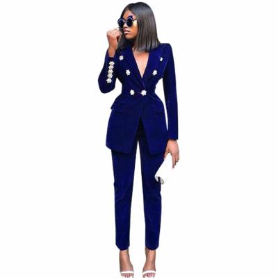 China 2021 High Quality New Arrival Solid Color V-Neck Long Sleeve Two Piece Set Women's Suit Anti-Static Button Suit for sale