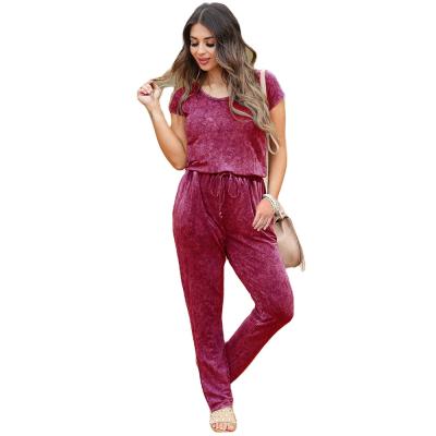 China QUICK DRY All Solid Cotton Knitted Short Sleeve Pants Women's Overalls for sale