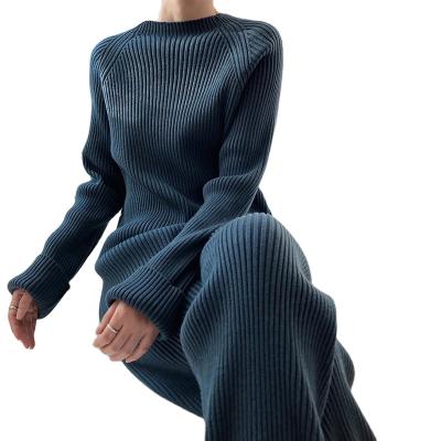 China Factory custom autumn new anti-pilling fashion slit sweater suit deep knitted wide leg pants two-piece suit for woman for sale