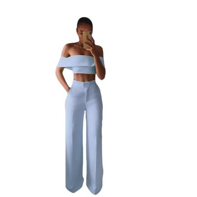 China Fashionable One-Shoulder High Leg Wide Leg Pants Anti-Static Women's Pants And Trousers Set Of 2 Piece Pants for sale