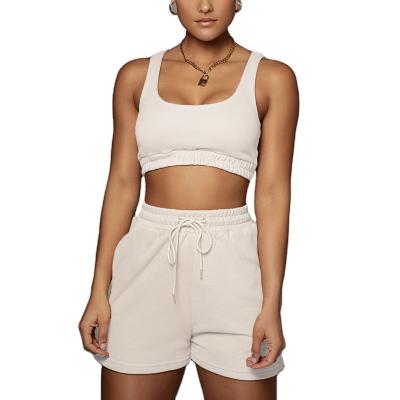 China Wholesale Custom Cotton 2 Piece Set Camisole Anti Wrinkle Crop Tank Top Women Crop Top Bra Piece Set Women Short Two Piece Backless Sports Bra for sale