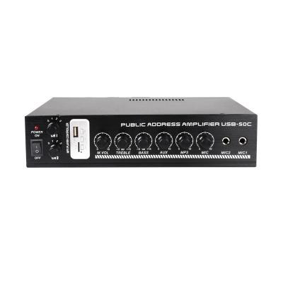 China Mp3/USB/SD/Built-in Tuner 2 Zone Radio 70V/100V 50W Black Panel PA Amplifier For Mike Bar for sale