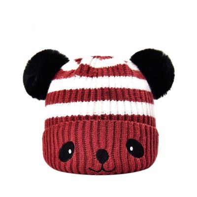 China Imitate Winter Newborn Baby Boy Hats Hot Sale Animal Pompom Cub Bear Two, Babies Crochet Hat, Funky Knitted Baby Hat for sale