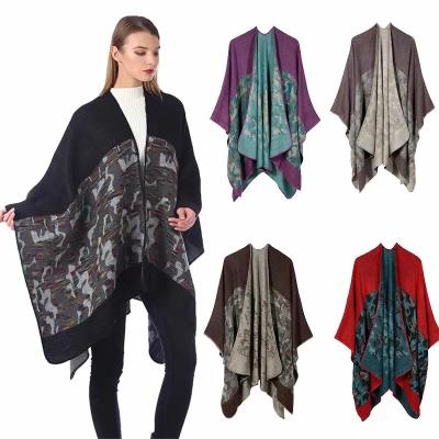 China Wholesale Newest Scarf Women Thicken Warm Winter Kashmir Pashmina Ladies Cardigan Flower Shawl Poncho Wraps Cape for sale