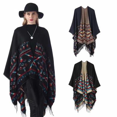 China Newest Fashion Long Poncho Cape Women Scarf Pashmina Warm Shawls Cardigan Fringe Cashmere Shawl Winter Jacquard Wraps For Ladies for sale