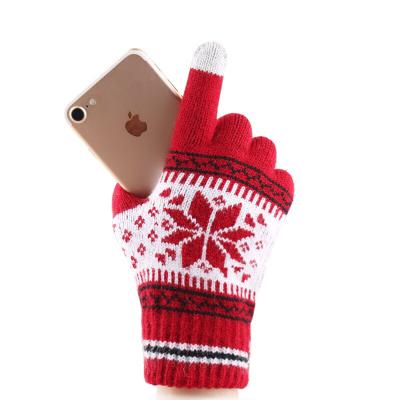 China 2021 Eco-friendly magic winter gloves touch screen women men warm to stretch wool mittens snowflake pattern knitted acrylic gloves for sale