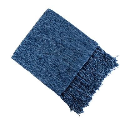 China Custom 100% Anti-Static Blanket Cotton Acrylic Cable Knit Throw Blankets Solid Color Chenille Super Soft Warm Blankets for sale