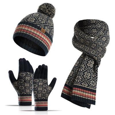 China New Fashion Winter Medium Women Warm Thick Beanies Knitted Scarf Hat Gloves Set for sale