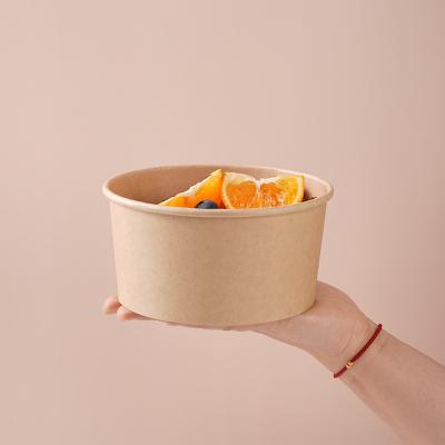 China Environmental Protection Disposable Green Restaurant Take Out Disposable Brown Kraft Paper Salad Bowl With Lid for sale