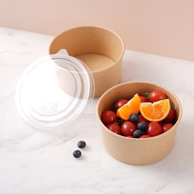 China Disposable Hot SellingDisposable Take Away Kraft Paper Salad Bowl With PET Lid Kraft Paper Bowl for sale