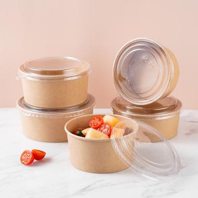 China Disposable Customizable Paper Bowl Disposable Brown Salad Bowl Run Fast Food Box Takeout Cake Box for sale