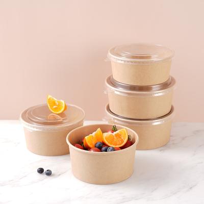 China Disposable Thick Paper Bento Salad Bowl With Lid Disposable Doggy Paper Box Cowhide Cardboard for sale