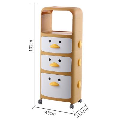 China Playful Colors Pengui Design Kids Playroom Decor Doll Activity Holder S Toy Storage Organizer 4-Tier Rolling Trolley Environmental Material Trolley for sale