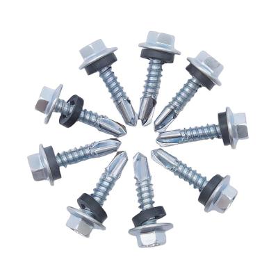 China Hex Flange Head Hex Flange Head Self Drilling Screw Roofing Screw, With Rubber Washer Zinc Plated for sale