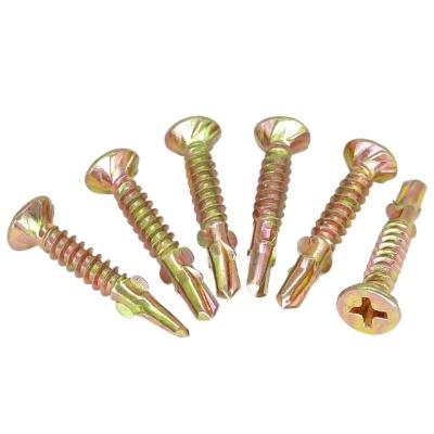 China Flat CSK Self Drilling Screw With Ribs With Ears Yellow Zinc Plated for sale