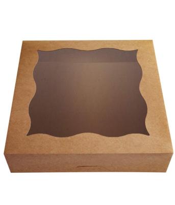 China Large Recycled Natural Materials Craft Paper Box Cake Boxes With Window Brown Bakery Boxes Cardboard Paper Gift Box For Cupcakes, Cookie, Pies for sale