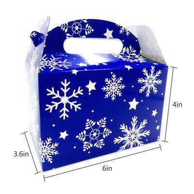 China Food Bowl 12 Pcs Good In Stock Snowflake Pattern Cake Box With Handle Christmas Dessert Box Christmas Theme Bakery Take Out Folding Gift Box for sale