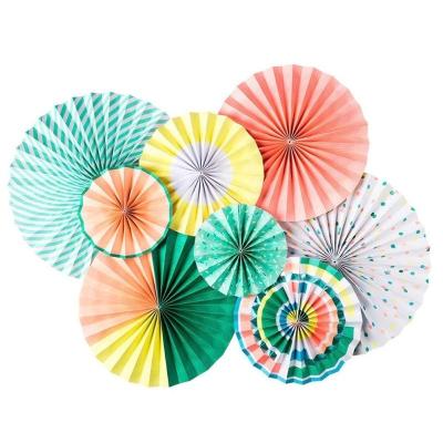 China Fiesta Indoor Daily Roon Decoration Light Color Paper Fans Set Holiday Indoor Hanging Decoration for sale