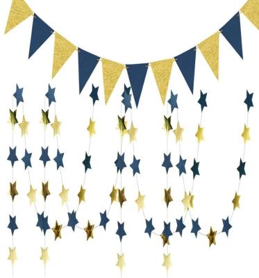 China Ceiling Hanging Blue Universe Star Triangle Banner Paper Garland Set For Party Decoration Supplies for sale