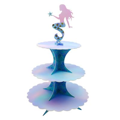 China New product 3 tier cake carriaged paperboard mermaid party decoration cupcake cake stand for cupcake supplies for sale