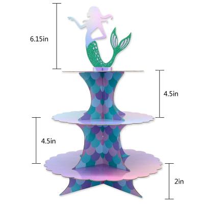 China Luxury Pink Recyclable Mermaid Theme Party Decor Girls Birthday Cake Cupcake Display Hi-Tea Cupcake Stand for sale