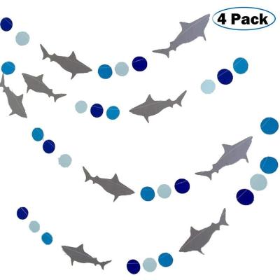 China Blue And Gray Paper Garland Glitter Easter Shark Banner For Party Hanging Decoration for sale