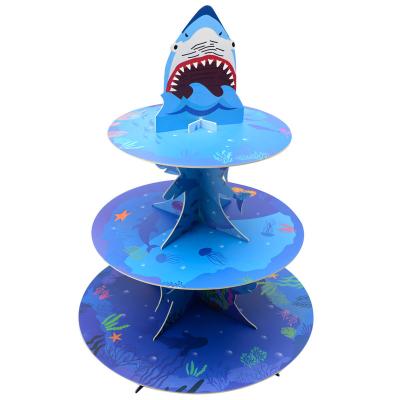 China Cake Carriaged Blue Shark Fish Ocean Paper Cardboard Cake Stand For Cupcakes Party Supplies for sale