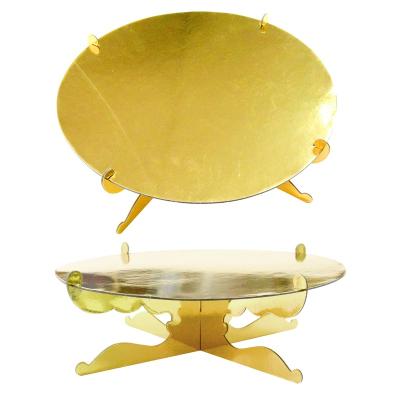 China Golden Cupcake Stand Paperboard Mini Cupcake 4 Tier Cake Carriage Birthday Cake Stand 3 Tier Cake Stand for sale