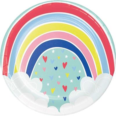 China Cardboard Rainbow Food Grade Paper Paper Plate For Party Decoration Party Supplies for sale