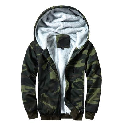 China Custom Logo Fleece Anti-pilling Camouflage Full Print Loose Thick Sherpa Camouflage Men's Full Zipper Up Hooded Jacket Premium Sweatshirt Hoody for sale