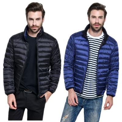 China Reversible Outdoor Sports Color Block Nylon Lightweight Double Side Zipper Men's Reversible Stripper Down Jacket Winter Jacket For Men for sale