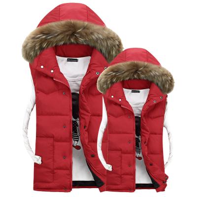 China Wholesale Breathable Winter Button Down Cotton Polyester Couples Vest Vest With Detachable Hood Fur Hoody Mens Womens Vest Biker for sale