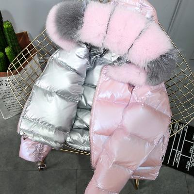 China 2020 Winter Hood Fox Fur Trim Silver Breathable Reversible Stripper Duck Down Coat Jacket Parka Women Detachable Heavy Short Custom Made Pink for sale